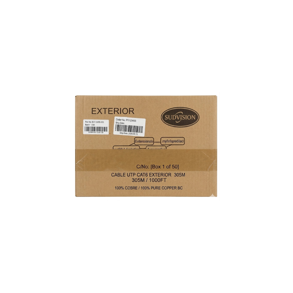 SUDVISION CABLE UTP CAT6 EXTERIOR 305MT 100% COBRE BC